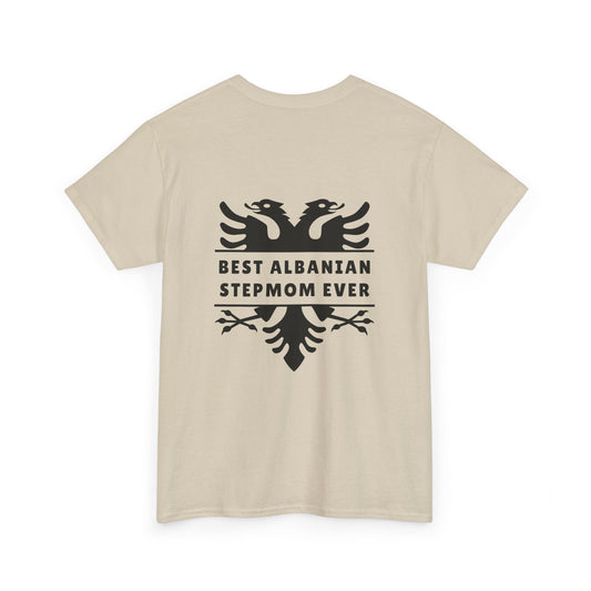 Best Albanian Stepmom Ever – Unisex Heavy Cotton T-Shirt Stylish Back Design | Albanian Eagle Graphic | Gift for Stepmothers