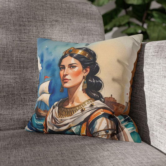 Queen Teuta of Illyria Pillowcase – Regal Portrait of Albanian Legacy, Decorative Home Accent, Historic Art Cushion, Patriotic Gift