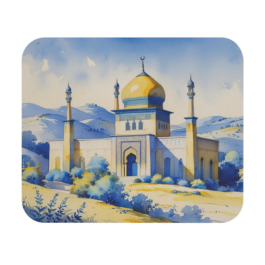 Watercolor Sufi Temple Mouse Pad – Kosovo-Inspired Art, 9"x8", Elegant Desk Deco