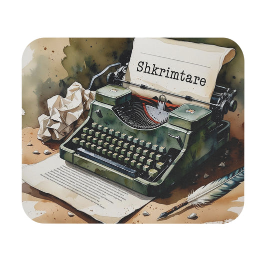 Shkrimtare Mouse Pad – 9"x8" Feminine Albanian Writer Design, Rustic Watercolor Typewriter Art