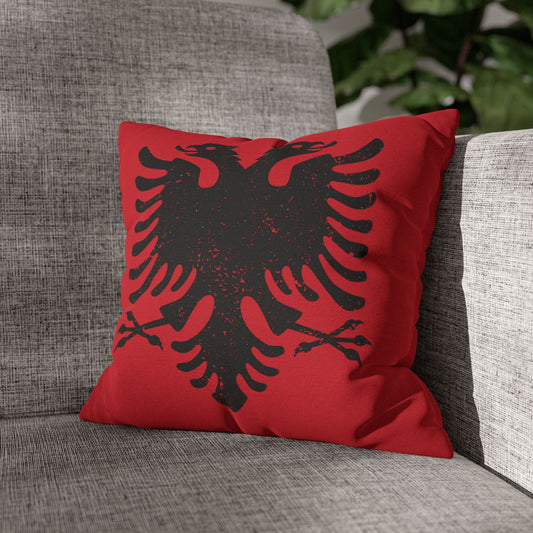 Albanian Flag Eagle Pillowcase – Bold Red & Black Heritage Cushion Cover, Distressed Style Look