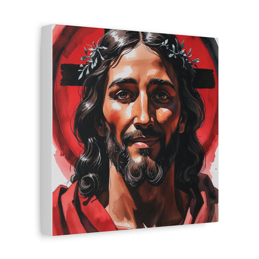 Prayer for Albania – Jesus Christ in Red & Black Watercolor Style - Matte Canvas Wall Art, Religious Artwork, Spiritual Decor, Christian Gift