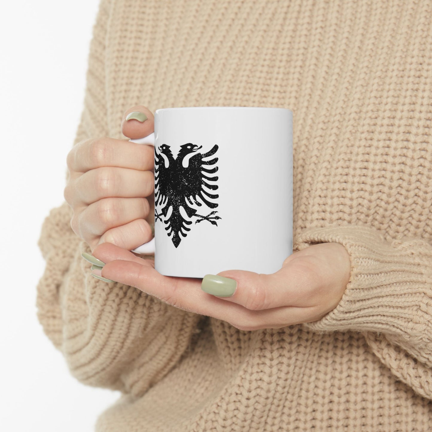 Artistic Black Eagle Ceramic Mug – 11oz & 15oz White Mug | Bold Albanian Gift for Coffee & Tea Lovers, Home & Kitchen Decor