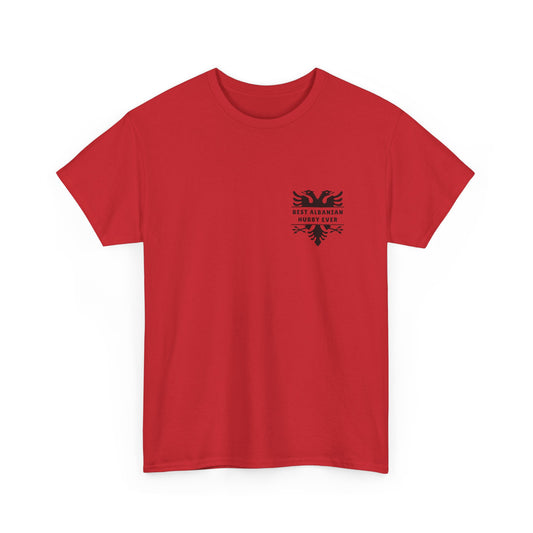 Best Albanian Hubby Ever – Heavy Cotton T-Shirt Dual-Sided Design | Bold Albanian Eagle on Back | Gift for Husbands | Patriotic Apparel