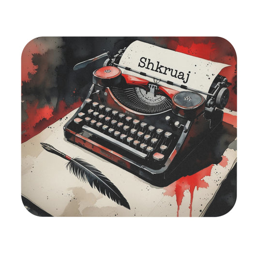 Shkruaj Mouse Pad – 9"x8" Rustic Typewriter Watercolor Art, Albanian-Inspired Write-Themed Desk Decor