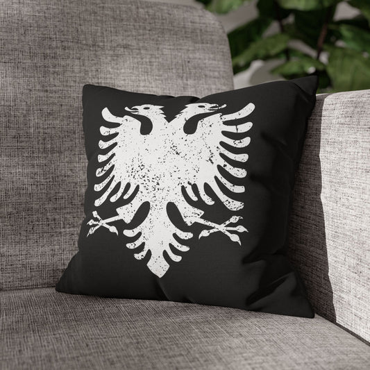 Modern Albanian Eagle Pillowcase – Black & White Distressed Design | Bold Ethnic Home Accent | Available in 4 Sizes