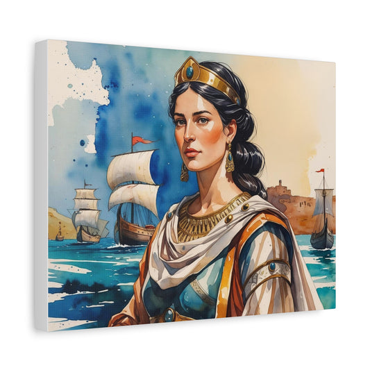 Queen Teuta of Illyria Canvas Print – Regal Watercolor Portrait, Albanian Heritage Art, Available in Multiple Sizes