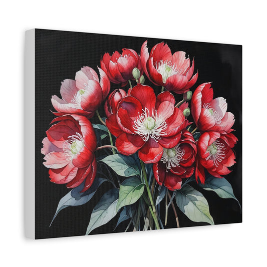 Red Paeonia Peregrina Canvas Print – Kosovo’s National Flower, Watercolor Botanical Art, Bold Floral Wall Decor