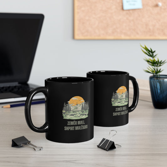 Zemër Mali, Shpirt Malësori – Black Distressed Mug | Mountain Heart, Highlander Soul | 11oz Albanian Pride Cup