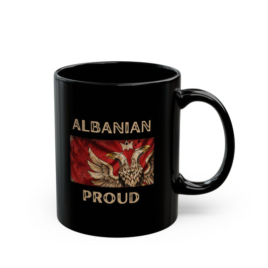 Albanian Proud Mug – Black 11oz Ceramic Coffee Cup | Celebrate Heritage & Culture with the Iconic Eagle Design