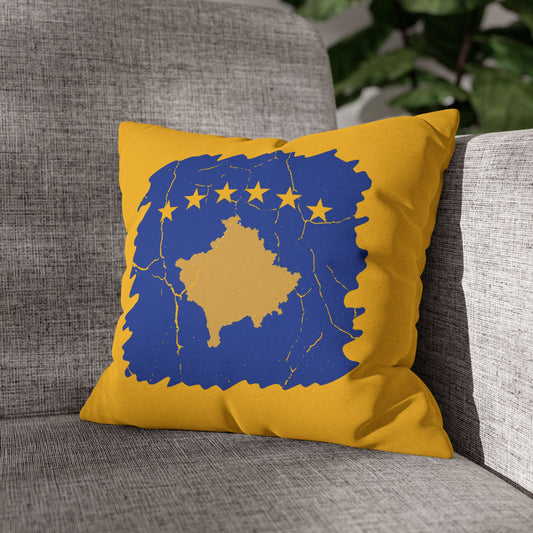 Kosovo Flag Decorative Pillowcase – Blue & Yellow Accent Cushion Cover | Patriotic Home Decor | Gift for Mom, Family & Friends