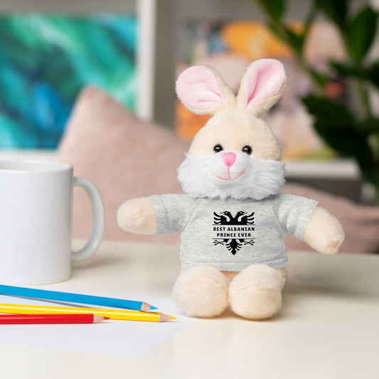 Best Albanian Prince Ever | Personalized 8" Plush Bunny | Multi-Color Custom Tee | Cute Gift for Kids