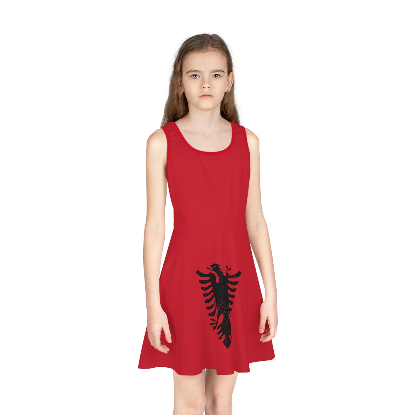 Dark Red Albanian Eagle Girls' Dress – Elegant Heritage Dress | Cultural Outfit for Holidays, Birthdays & Special Events