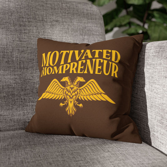Motivated Mompreneur Decorative Pillowcase | Brown & Yellow Modern Eagle Design | Empowering Gift for Moms | Square Accent Cover