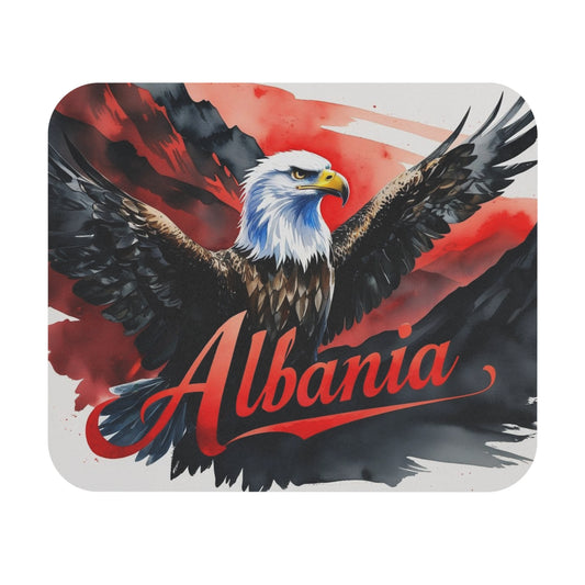 Patriotic Eagle Mouse Pad – Albania-Inspired Desk Art in Red & Black Albanian Office Decor | Gifts for Her & Him | 9"x8" Stylish Mouse Pad