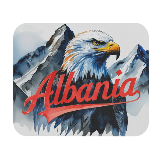 Albanian Eagle Watercolor Mousepad – 9"x8" Bold Double-Headed Eagle | Mountain Backdrop | Patriotic Albania Desk Accessory