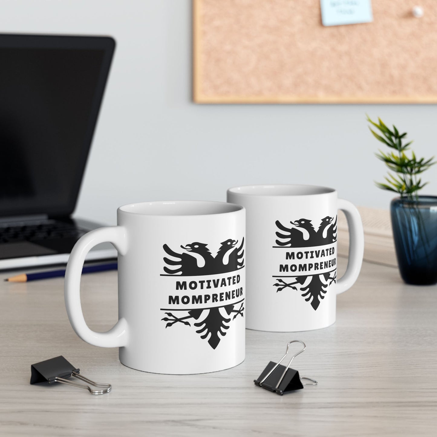 Motivated Mompreneur – Albanian Eagle Mug 11oz White Ceramic Coffee Cup | Bold Black Eagle Design | Empowering Gift for Albanian Women, Entrepreneurs, & Boss Moms
