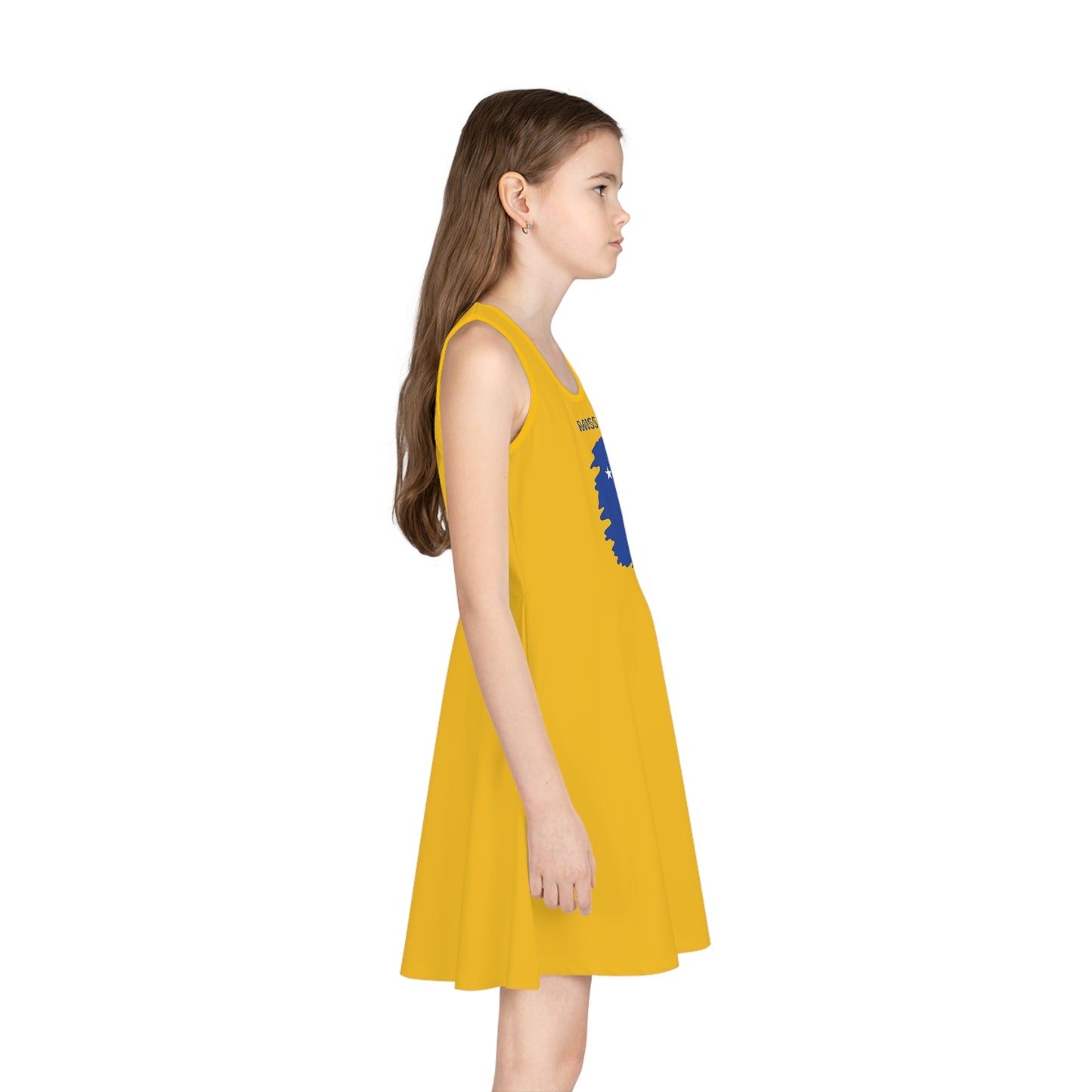 "Miss Kosovo" Girls' Sleeveless Sundress – Blue & Yellow Pride Dress | Lightweight Comfort for Summer Fun & Cultural Celebrations