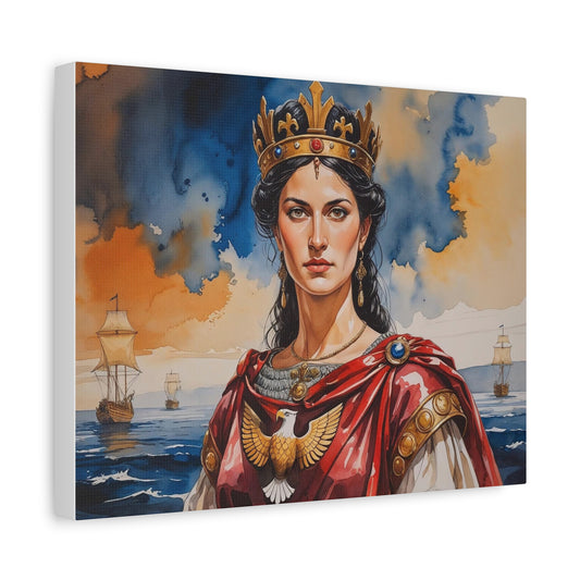 Queen Teuta of Illyria Canvas Print – Powerful Watercolor Portrait, Albanian Heritage Art, Regal Female Warrior, Available in Multiple Sizes