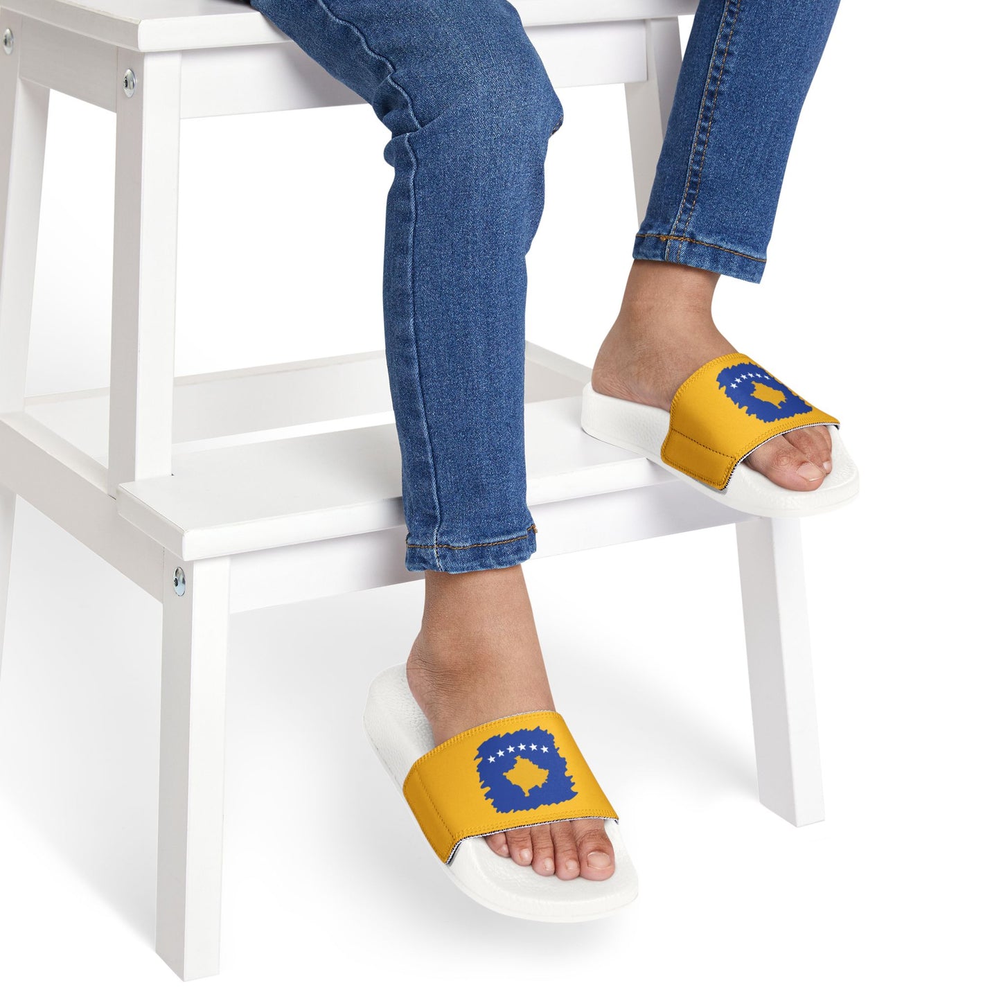 Kosovo Map Flag Youth Sandals – Stylish Removable-Strap Summer Footwear for Kids