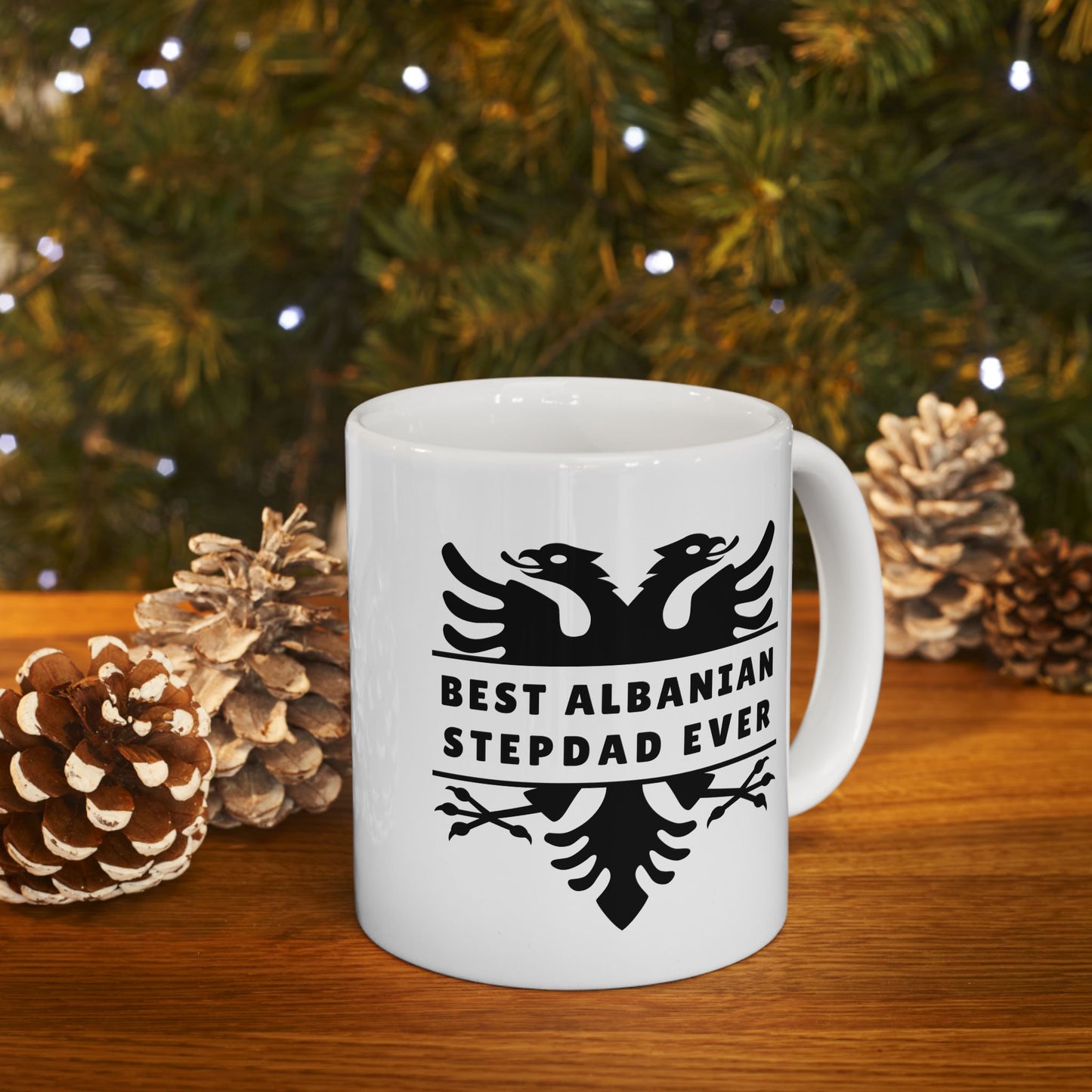 Best Albanian Stepdad Ever Mug – 11oz White Ceramic Coffee Cup with Black Eagle | Patriotic Gift for Stepdads | Father’s Day or Birthday