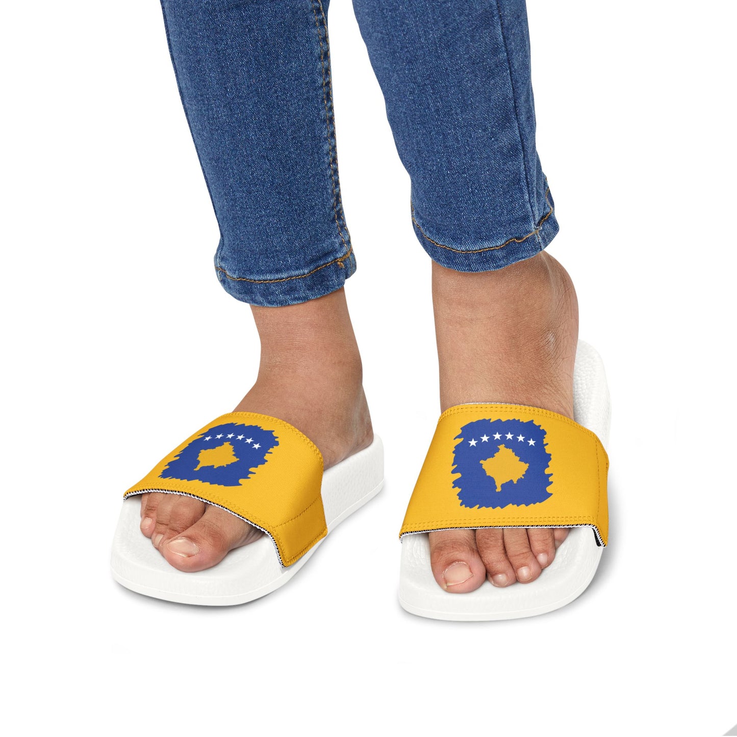 Kosovo Map Flag Youth Sandals – Stylish Removable-Strap Summer Footwear for Kids