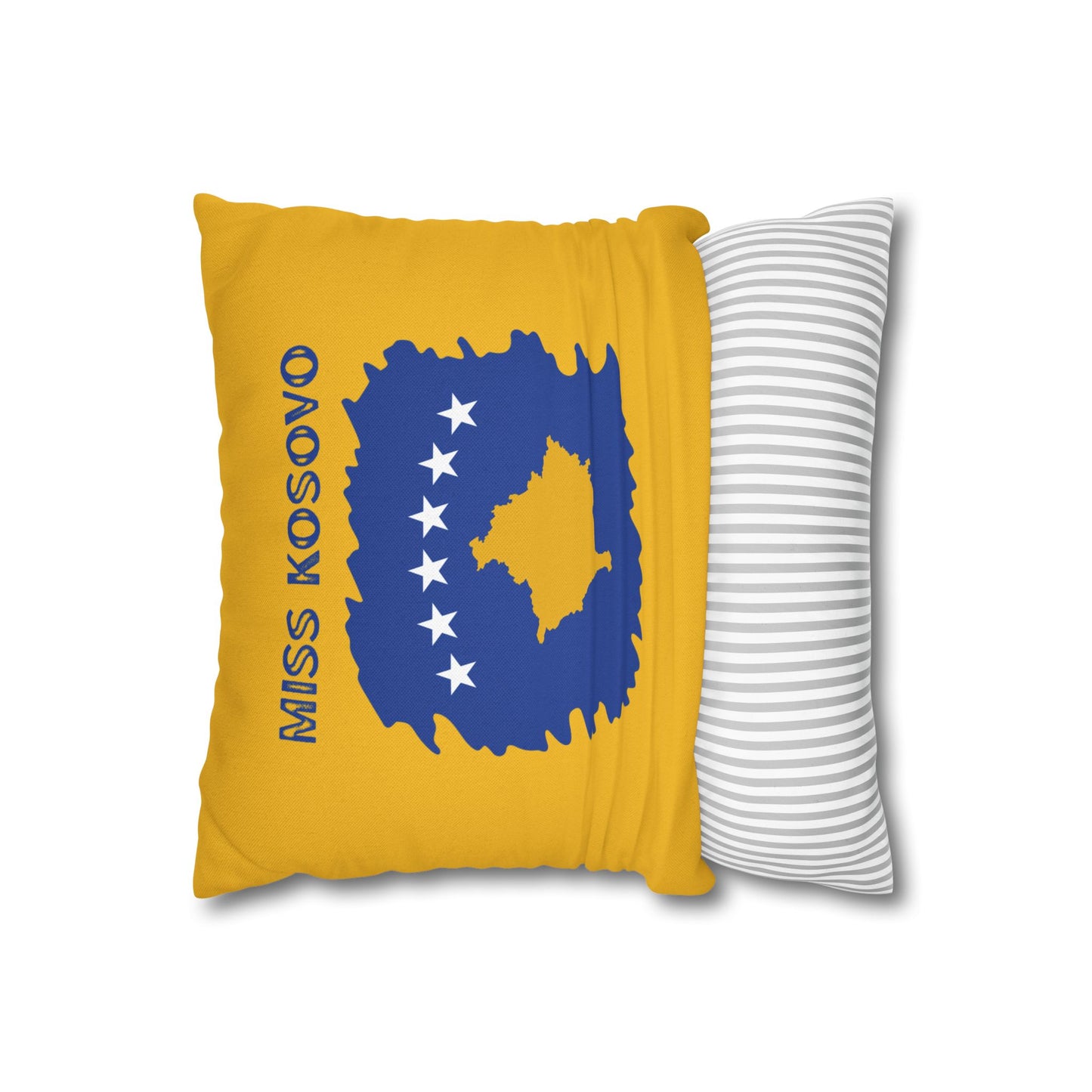 Miss Kosovo Bold Flag Pillowcase – Yellow & Blue Kosovo Map Accent Cushion Cover, Nation Symbol, Home Accent, Gift for Kosovo Supporters