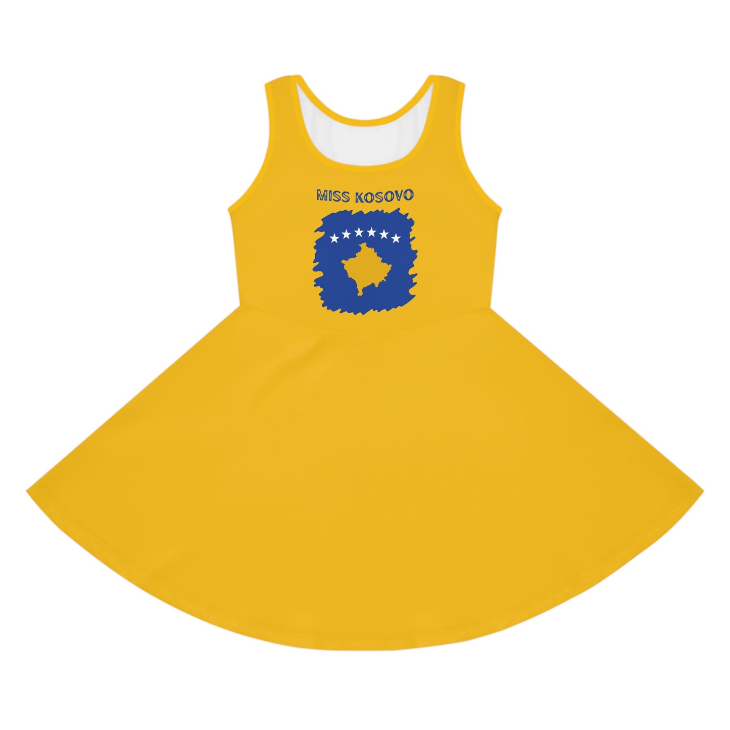 "Miss Kosovo" Girls' Sleeveless Sundress – Blue & Yellow Pride Dress | Lightweight Comfort for Summer Fun & Cultural Celebrations