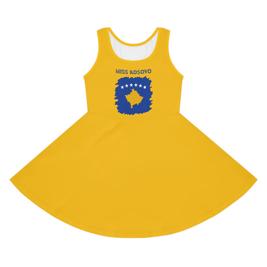 "Miss Kosovo" Girls' Sleeveless Sundress – Blue & Yellow Pride Dress | Lightweight Comfort for Summer Fun & Cultural Celebrations