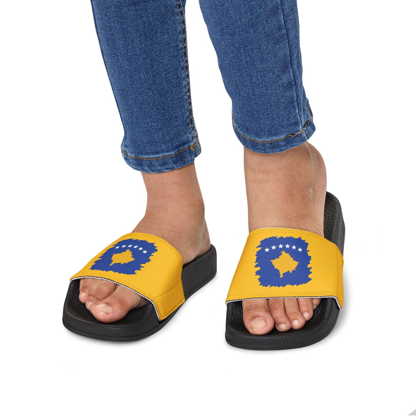 Kosovo Map Flag Youth Sandals – Stylish Removable-Strap Summer Footwear for Kids