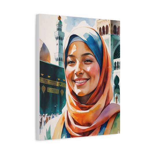 Yllka in Mecca: A Star’s Prayer for Freedom, Islamic Watercolor Style Canvas Art, Wall Art Home or Office Decor