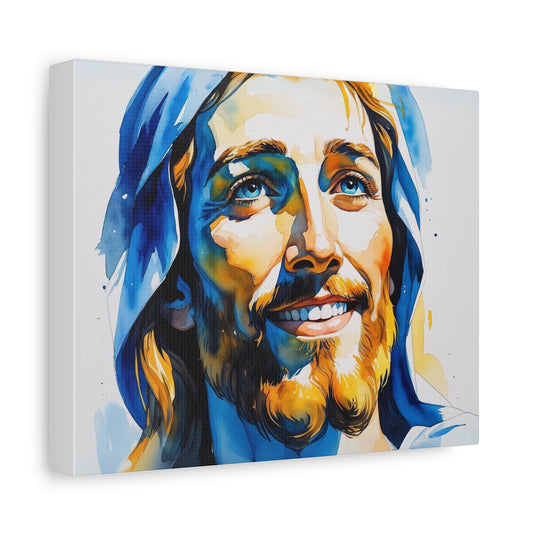 Joyful Light: Jesus Christ in Kosovo’s Colors – Watercolor Style Portrait Matte Canvas Wall Art
