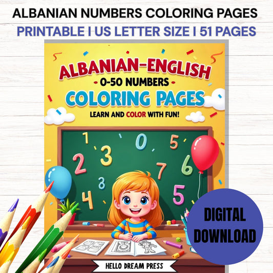 Albanian English 0–50 Numbers Coloring Pages: Learn and Color With Fun!