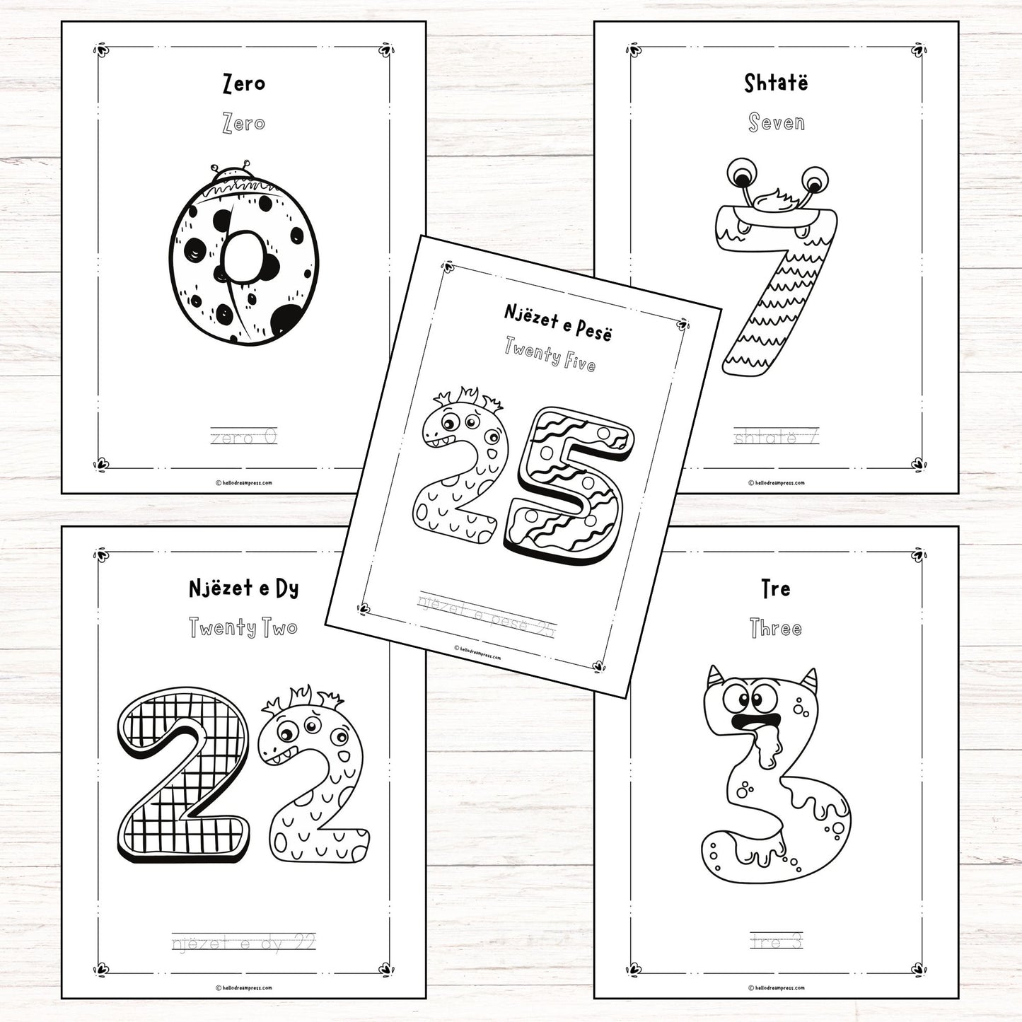 Albanian English Coloring Pages: Numbers 0–25 I DIGITAL DOWNLOAD I 26 PAGES