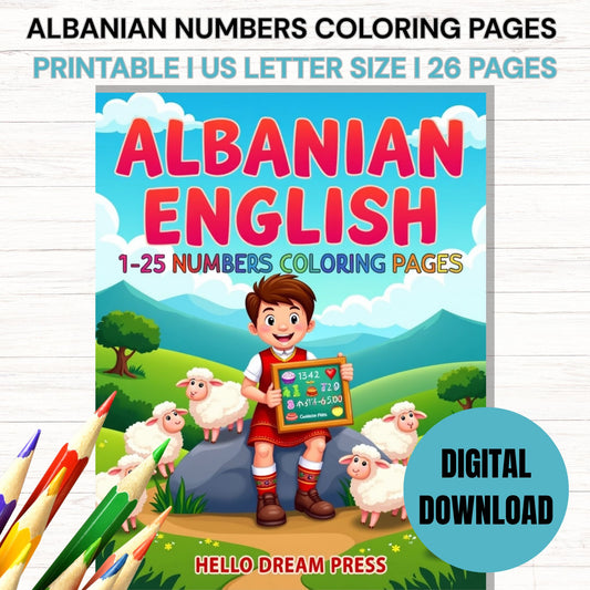 Albanian English Coloring Pages: Numbers 0–25 I DIGITAL DOWNLOAD I 26 PAGES